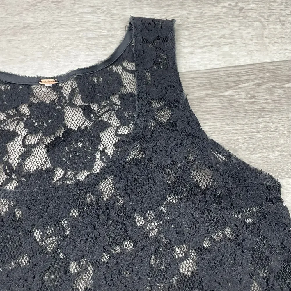 🔥Free People Black Lace Sheer Fit Flare Tiered Mini Dress Coquette Goth Grunge
